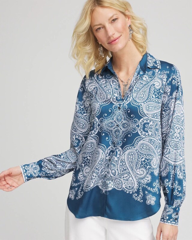 Faux Silk Collared Shirt - image 1